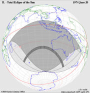 Umbra (total eclipse) dark grey arc; penumbra (partial shadow) mid grey area:Image - HM Nautical Almanac Office