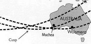 A southern cusp - the first three Mercury passes over Muchea:  Image adapted from Hamish Lindsay