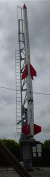 Original launcher and full scale model of rocket at Bullcreek Aviation Museum: Photo – Kerrie Dougherty